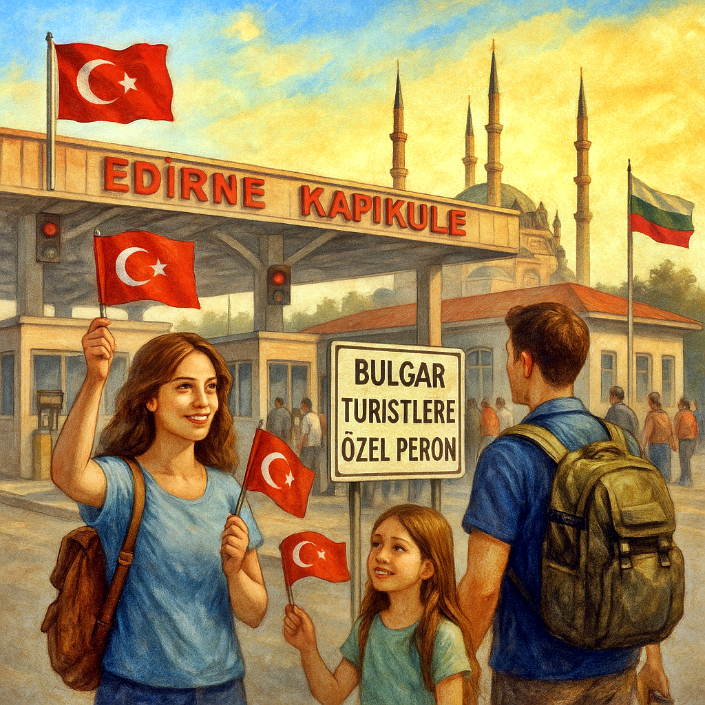 Edirne sınır kapılarında günün ilk ışıklarıyla karşılanan gurbetçiler.
